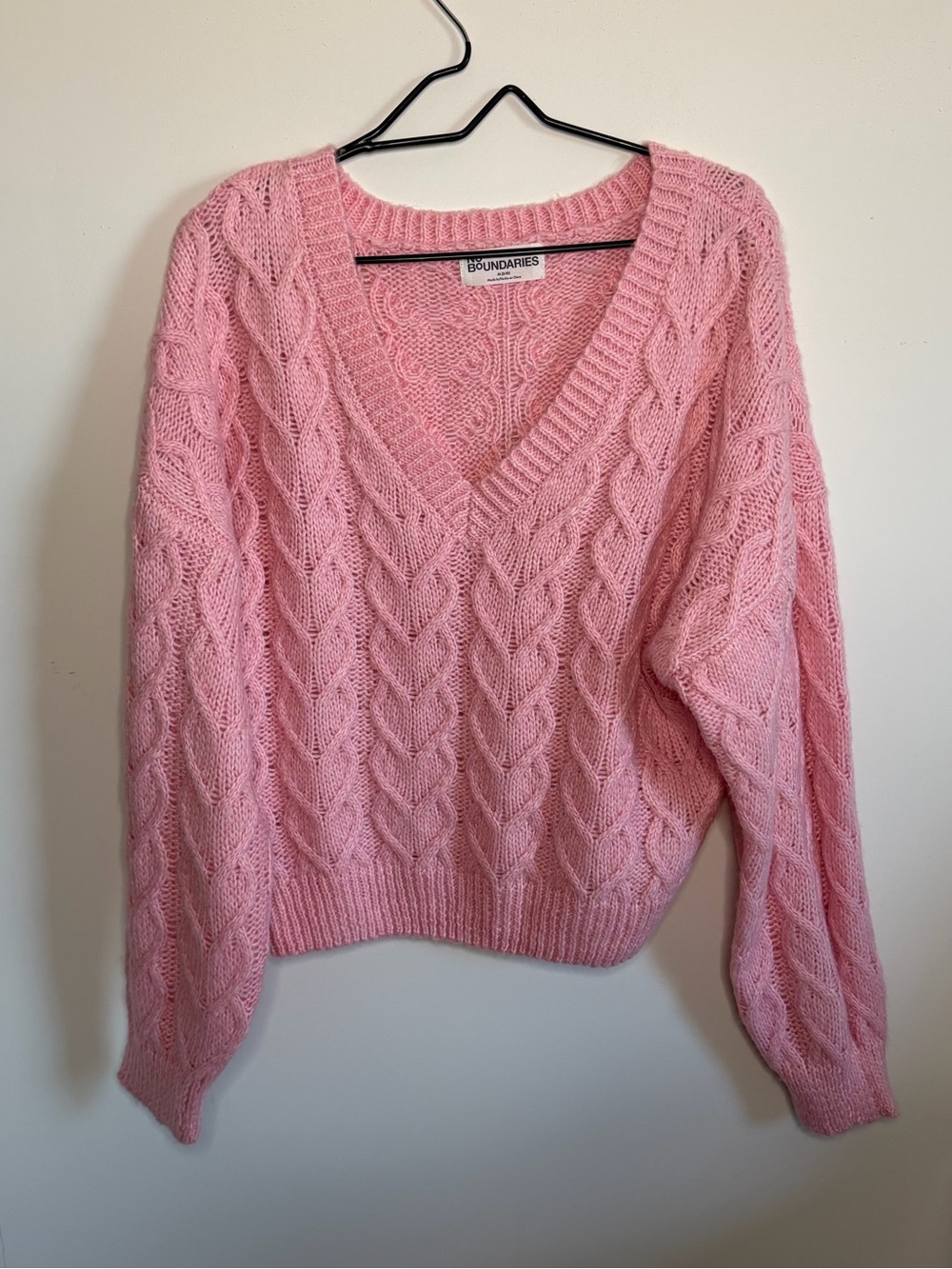 No Boundaries Pink Cable V-Neck Sweater